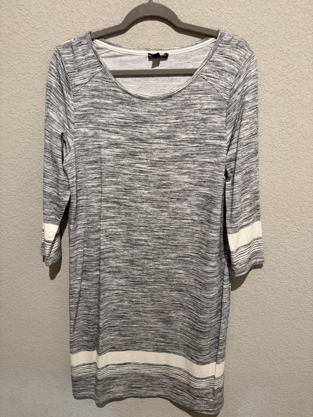 Heathered Gray Midi Dress with White Band Accents - Picture 2 of 4